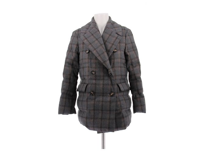Brunello Cucinelli Checkered Wool Blazer Grey