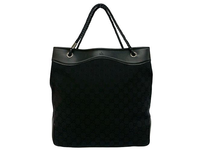 Sac cabas GUCCI GG Canvas Leather Noir