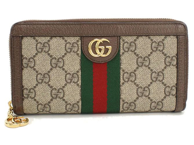 Gucci Ophidia Zip-Around Wallet Beige