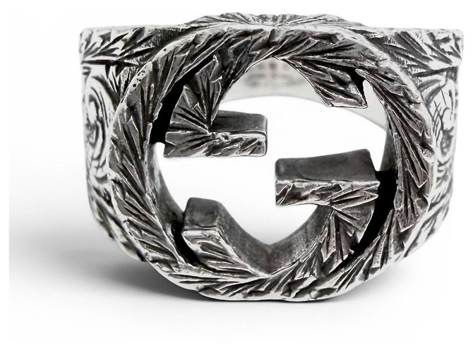 Gucci Silver 925 Interlocking G Band Ring Silvery