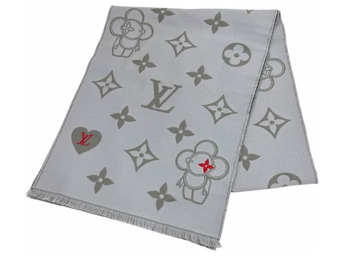 Louis Vuitton Fransenstola aus grauer Wolle und Polyester Braun