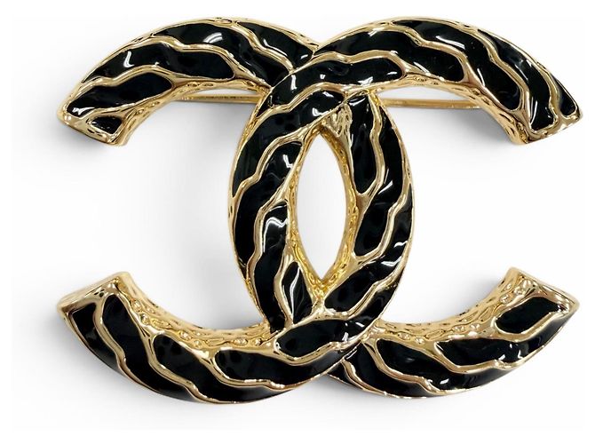 Chanel B24P Coco Mark Brosche Schwarz Golden