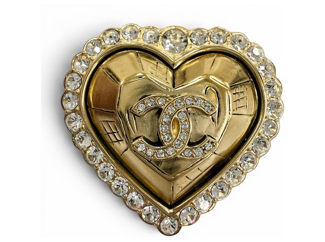 Chanel L25K Coco Mark Heart Strass Brosche Golden