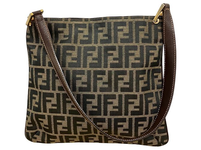 Bolsa de ombro Fendi em lona Zucca e couro Marrom
