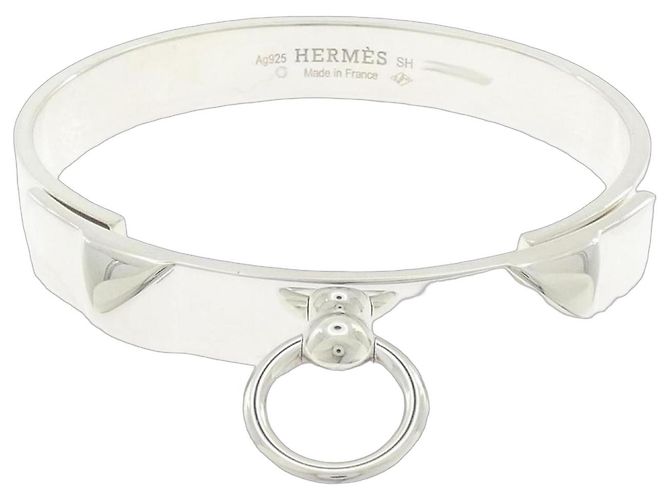 Hermès Collier de Chien Silver Bangle Silvery