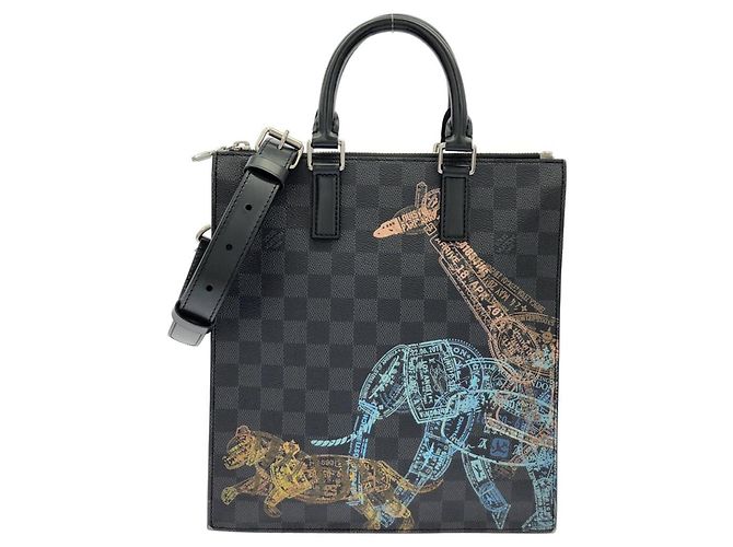 Louis Vuitton Damier Graphite Stamp Sac Plat Messenger Handbag Damier ebène