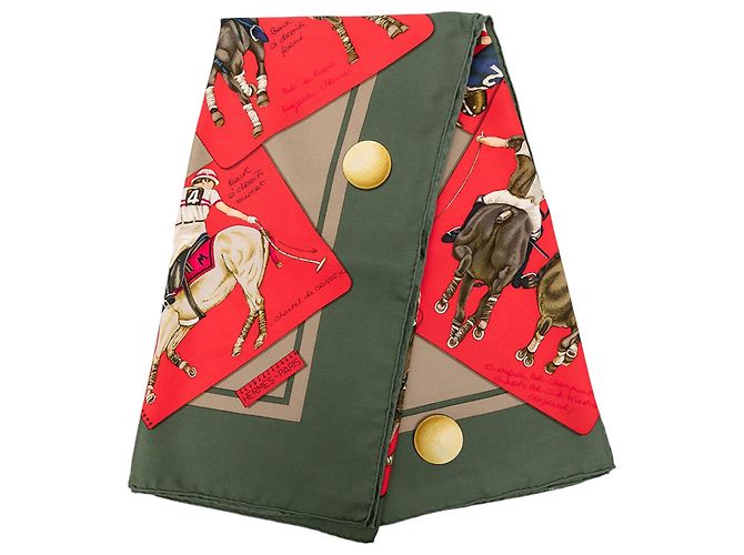 Sciarpa in seta Hermès Green Le Monde du Polo 90 Verde Verde oliva