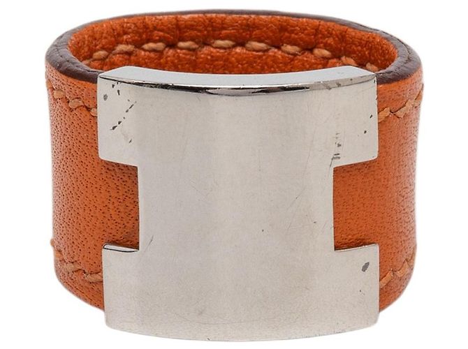 Ring Bague Lurie Hermès en Swift Orange et Plaqué Palladium 