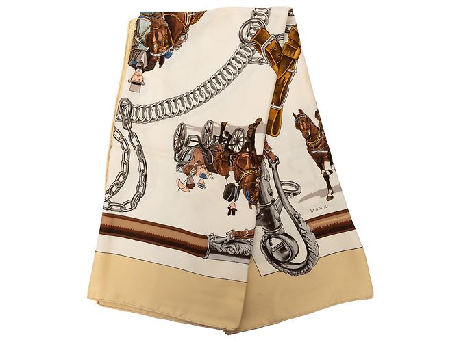 Sciarpa in seta Hermès White Equipages 90 Bianco