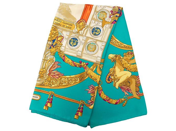 Sciarpa in seta Hermès Blue Hommage a Charles Garnier 90 Turchese