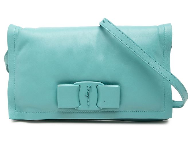 Salvatore Ferragamo Borsa a tracolla Ferragamo Blue Mini Padded Leather Viva Bow Turchese