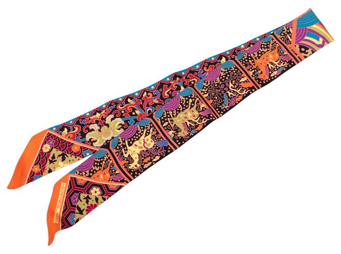 Lenço de seda Hermès Orange Collections Imperiales Twilly Laranja