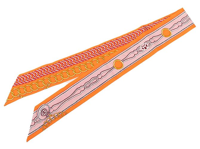 Lenço de seda Twilly Orange Maillons Hermès Laranja