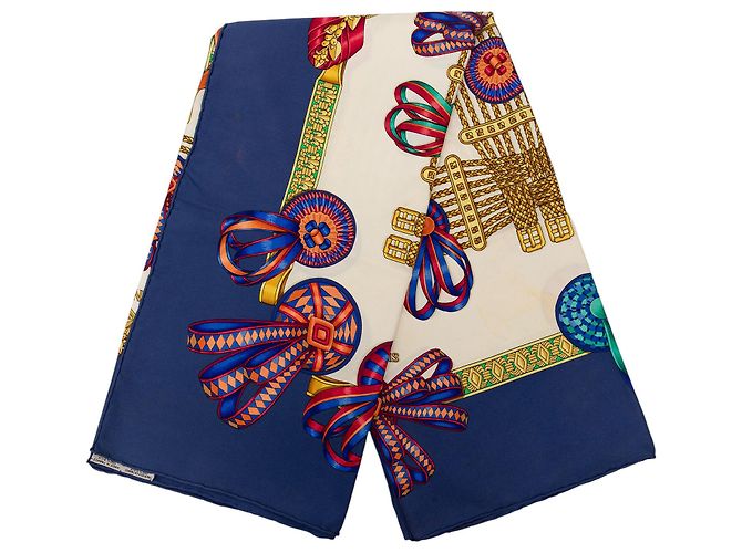 Sciarpa in seta Hermès Blue Les Rubans du Cheval 90