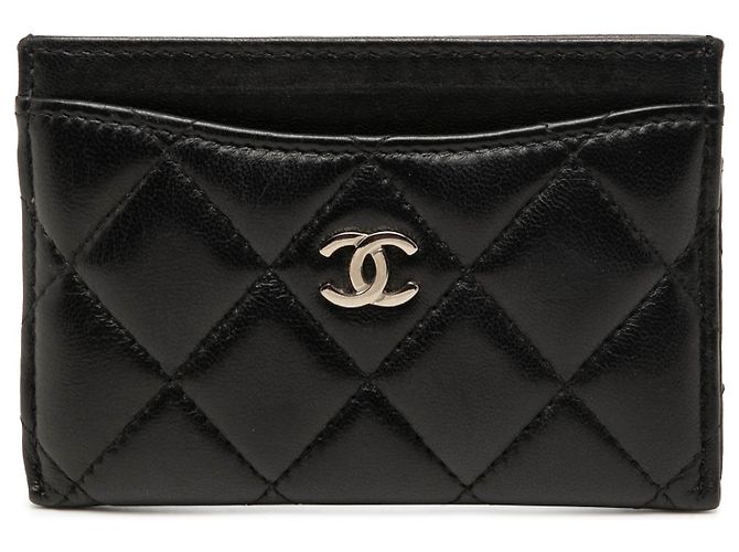 Chanel Black CC gestepptes Lammleder Kartenetui Schwarz