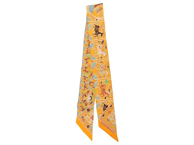 Lenço Twilly de seda Hermès Orange Collections Imperiales Laranja