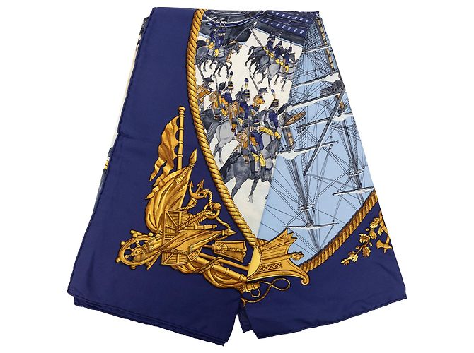 Lenço de seda Hermès Blue Marine et Cavalerie 90 Azul