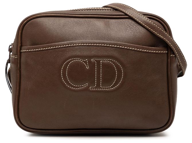 Dior Kamera Tasche aus braunem Leder mit gesticktem CD-Logo Dunkelbraun