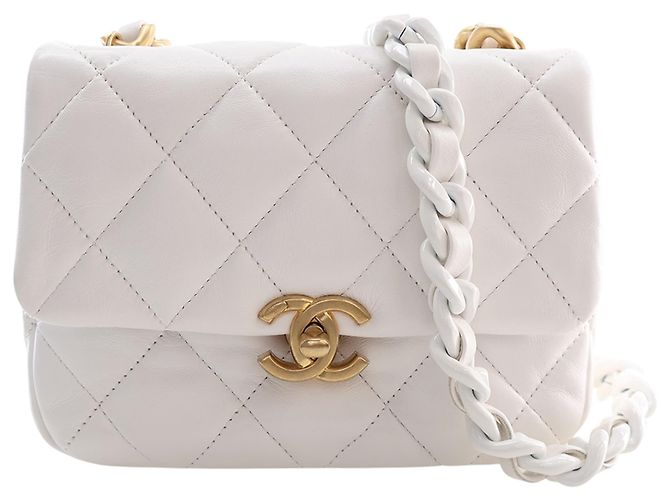 Chanel White Mini Quilted Lambskin Candy Chain Flap Blanc