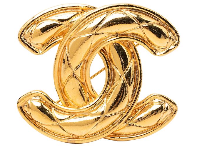 Chanel Gold CC gesteppte Brosche vergoldet Golden