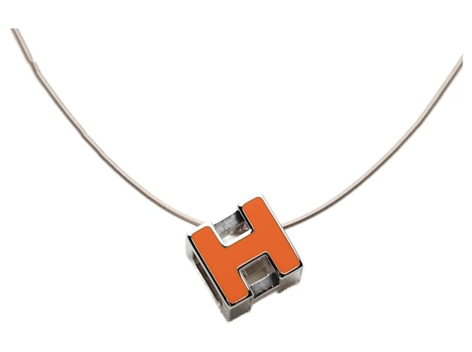 Pendentif Collier Cage D en Argent Palladium Laqué Hermès Argenté 