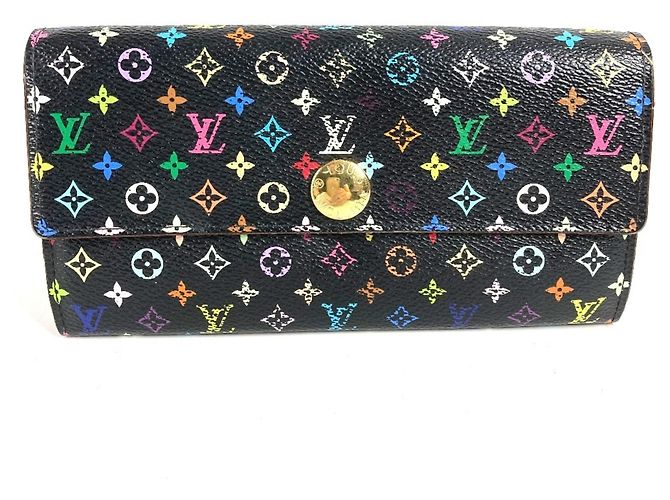 Sarah Louis Vuitton Monogram Multicolor Long Wallet Black Multiple colors Purple