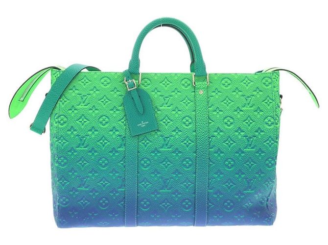 Tote Keepall in pelle Taurillon Illusion Louis Vuitton Blu Verde chiaro