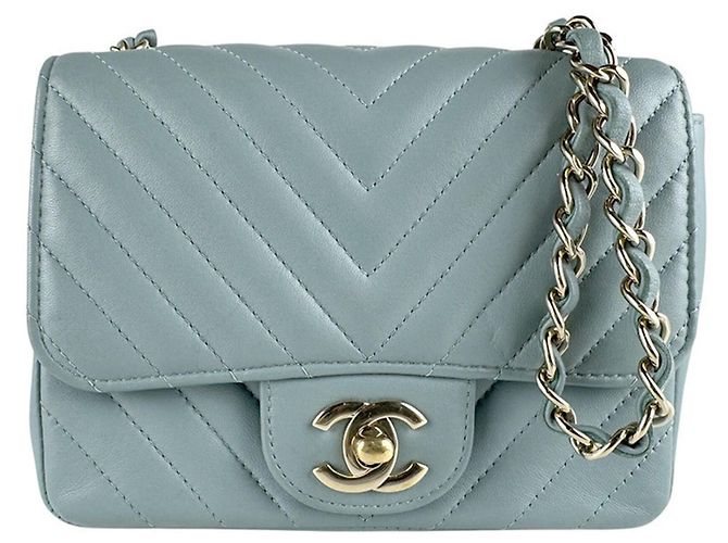 Bolsa de ombro Chanel em couro cinza e azul Marrom