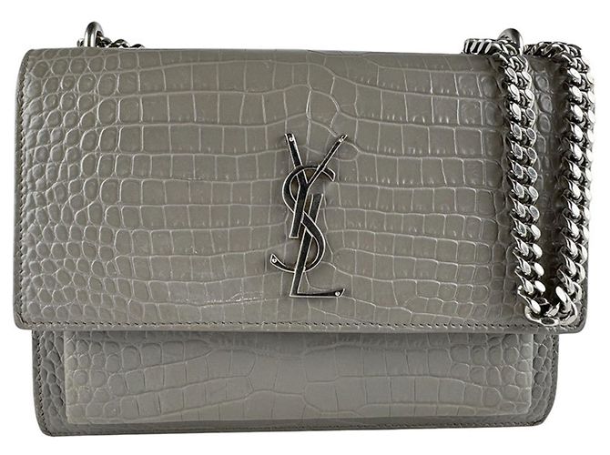 Bolsa de ombro Saint Laurent em couro gravado cinza Marrom