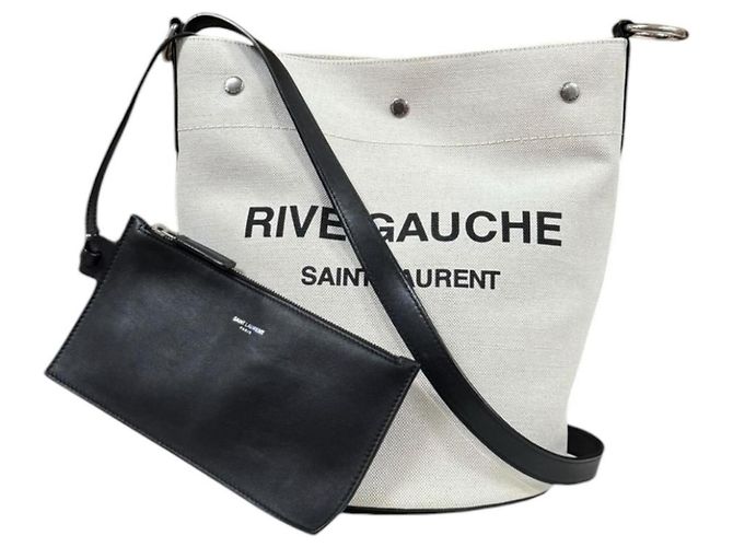Borsa a secchiello Saint Laurent Rive Gauche Nero Beige