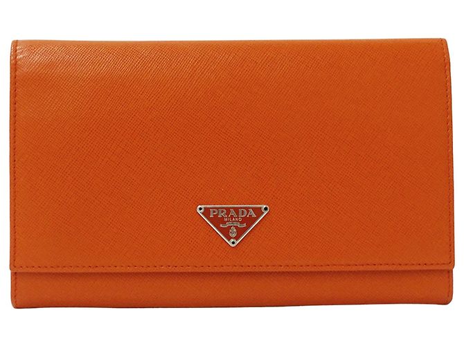 Prada Saffiano Leder Langgeldbörse Orange