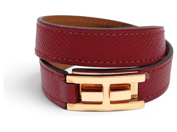 Hermès NEUF BRACELET HERMES DRAG DOUBLE TOUR TAILLE 2 15.5CM EN CUIR EPSOM BANGLE Rouge 
