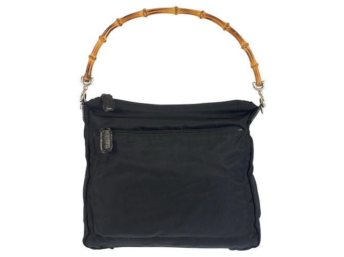 Borsa a mano Gucci Bamboo Nylon Nera Nero