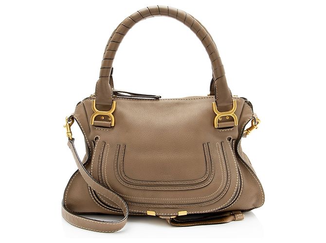 Chloé Bolsa Marcie Medium em couro de bezerro Chloe Marrom Bege