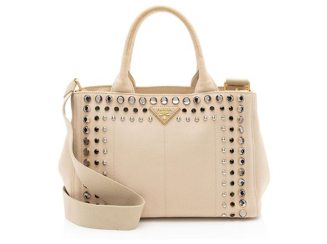 Tote Prada Canapa con cristalli Marrone Beige