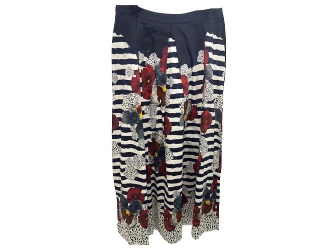 Philosophy Di Alberta Ferretti Philosophy Falda Larga Estampado Floral y Rayas Blanco Roja Azul oscuro