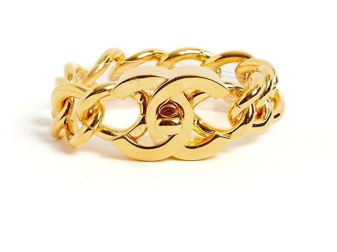 Timeless Chanel 1995 Pulseira Maxi CC Turnlock Corrente Dourada Dourado