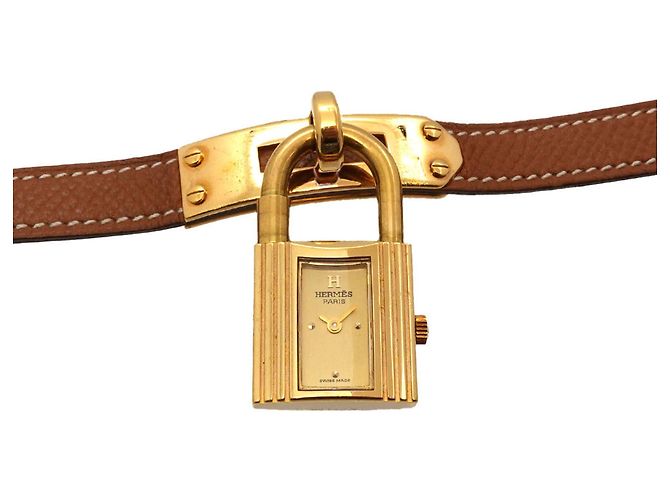 Orologio Hermès Kelly Oro e Marrone Acciaio Inossidabile