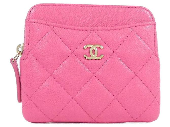 Monedero de piel de becerro granulado rosa Chanel