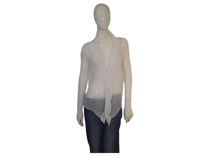 Issey Miyake Pleats Please Weiße Rüschen-Cardigan-Bluse