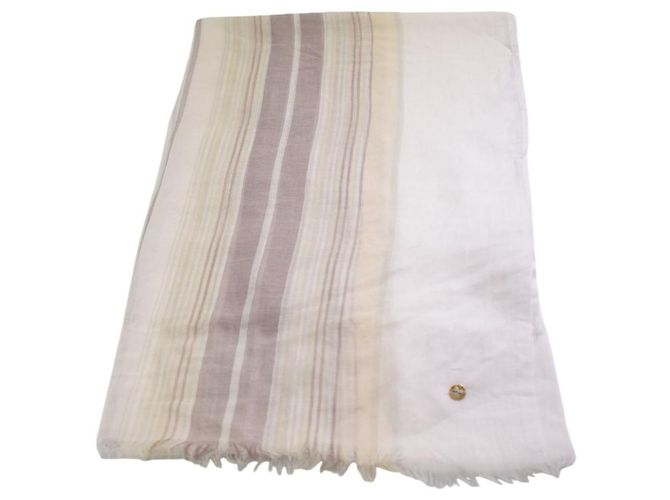 Gucci Bufanda Samantha a Rayas de Algodón Puro - Crema Blanco Beige Gris