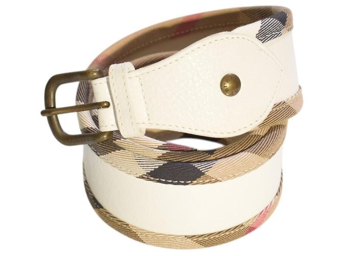 Cinturón Burberry London Nova Check Cuero Blanco Beige