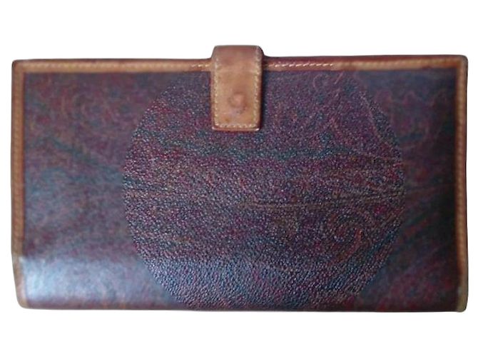 Etro Paisley Print Leather Wallet Brown Dark brown 