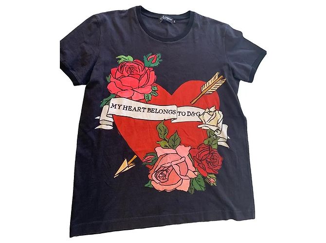 Camiseta Dolce & Gabbana Corazón y Rosas - Negra Negro