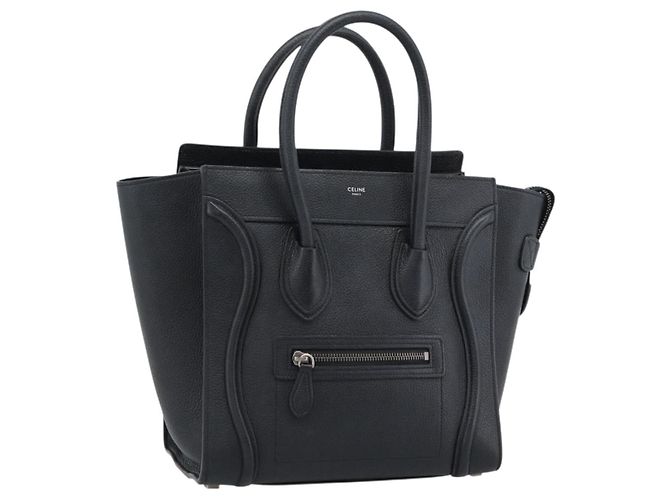 Céline CELINE Luggage Micro Shopper Handtasche aus Leder Schwarz Silber Authentisch ka4855SAM