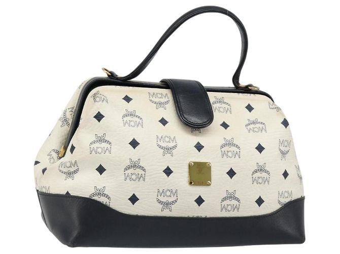 Bolsa MCM Vicetos Logogram PVC Couro White Gold Auth 187374 Branco Dourado