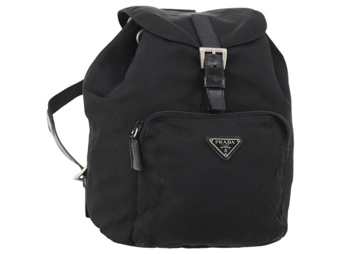PRADA Backpack Nylon Black Silver Auth 183221 Silvery