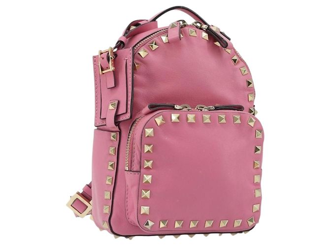 VALENTINO Studs Backpack Leather Pink Gold Auth BA13289A Golden