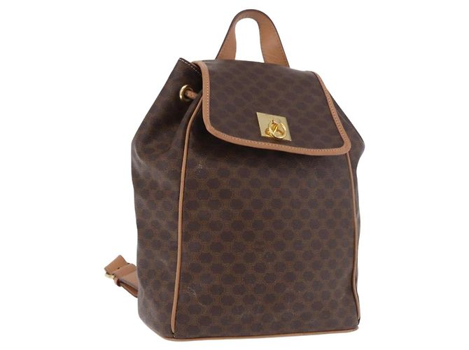 Céline CELINE Macadam Canvas Backpack PVC Leather Brown Gold Auth 186101A Golden