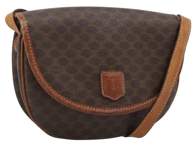 Céline Borsa a Spalla CELINE Macadam Canvas PVC Pelle Marrone Oro Auth 187770 D'oro